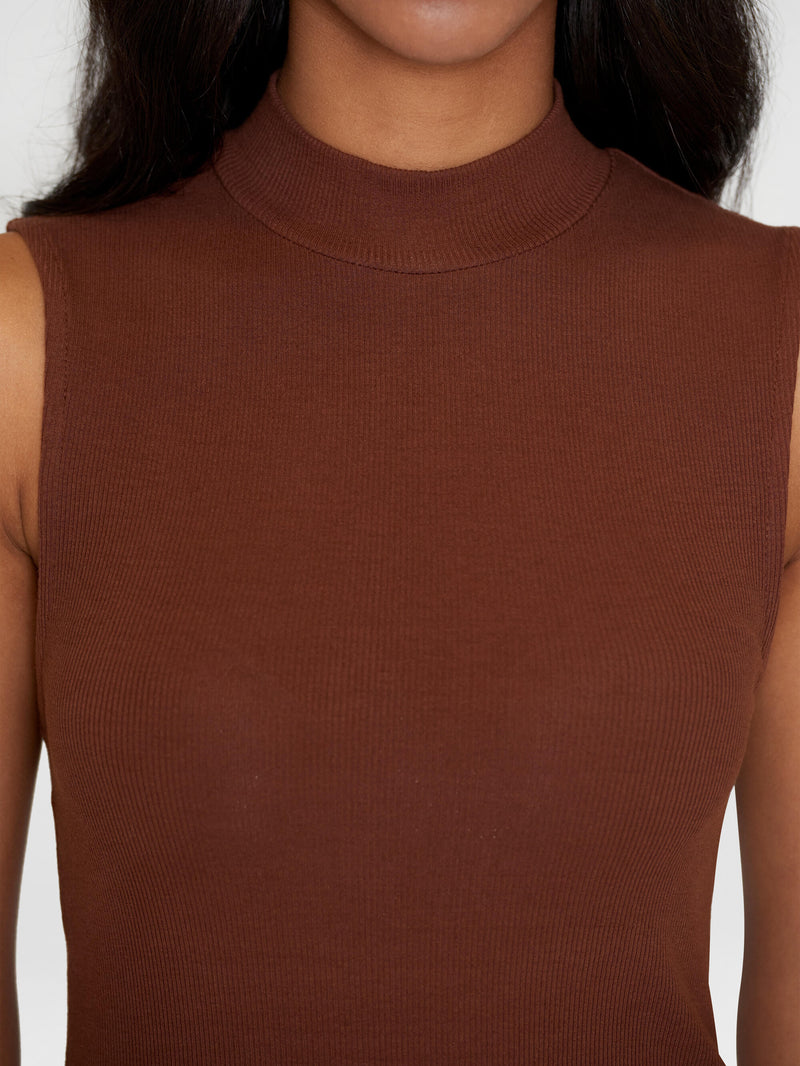 KnowledgeCotton Apparel - WMN High neck rib top T-shirts 1441 Tiramisu