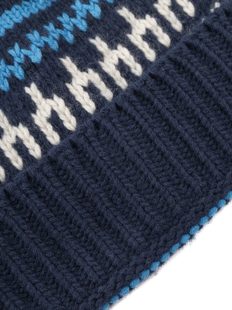 KnowledgeCotton Apparel - UNI High wool beanie with pattern Hats 8021 Blue stripe