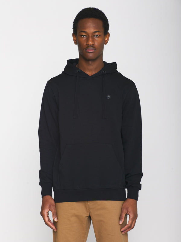 KnowledgeCotton Apparel - MEN Hood basic badge sweat Sweats 1300 Black Jet