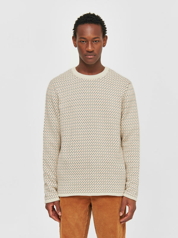 KnowledgeCotton Apparel - MEN Jacquard crew neck knit Knits 1070 Winter White