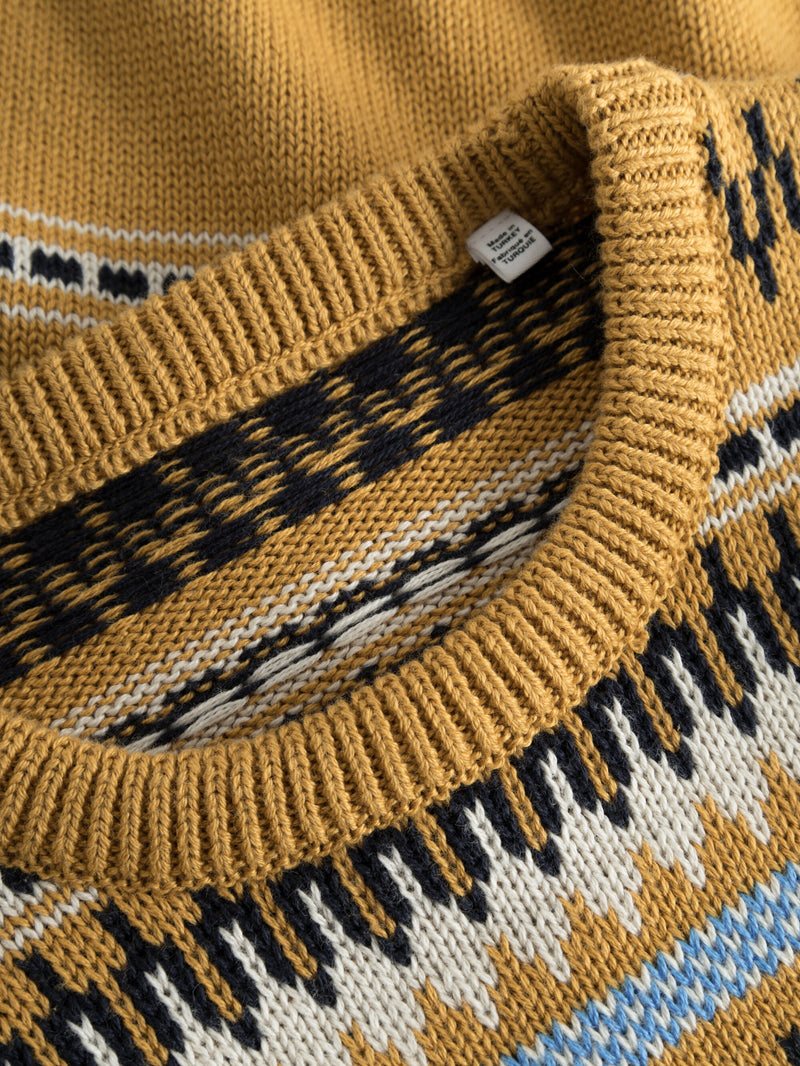 KnowledgeCotton Apparel - YOUNG Jacquard knit cotton crew knit Knits 8024 Yellow stripe