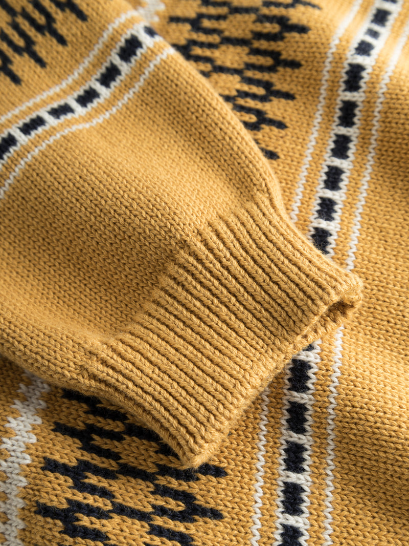 KnowledgeCotton Apparel - YOUNG Jacquard knit cotton crew knit Knits 8024 Yellow stripe