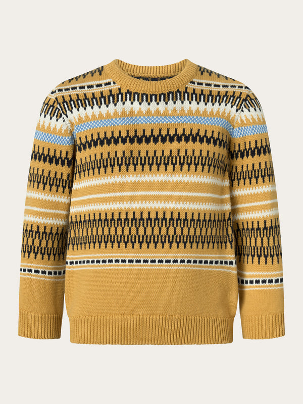 KnowledgeCotton Apparel - YOUNG Jacquard knit cotton crew knit Knits 8024 Yellow stripe