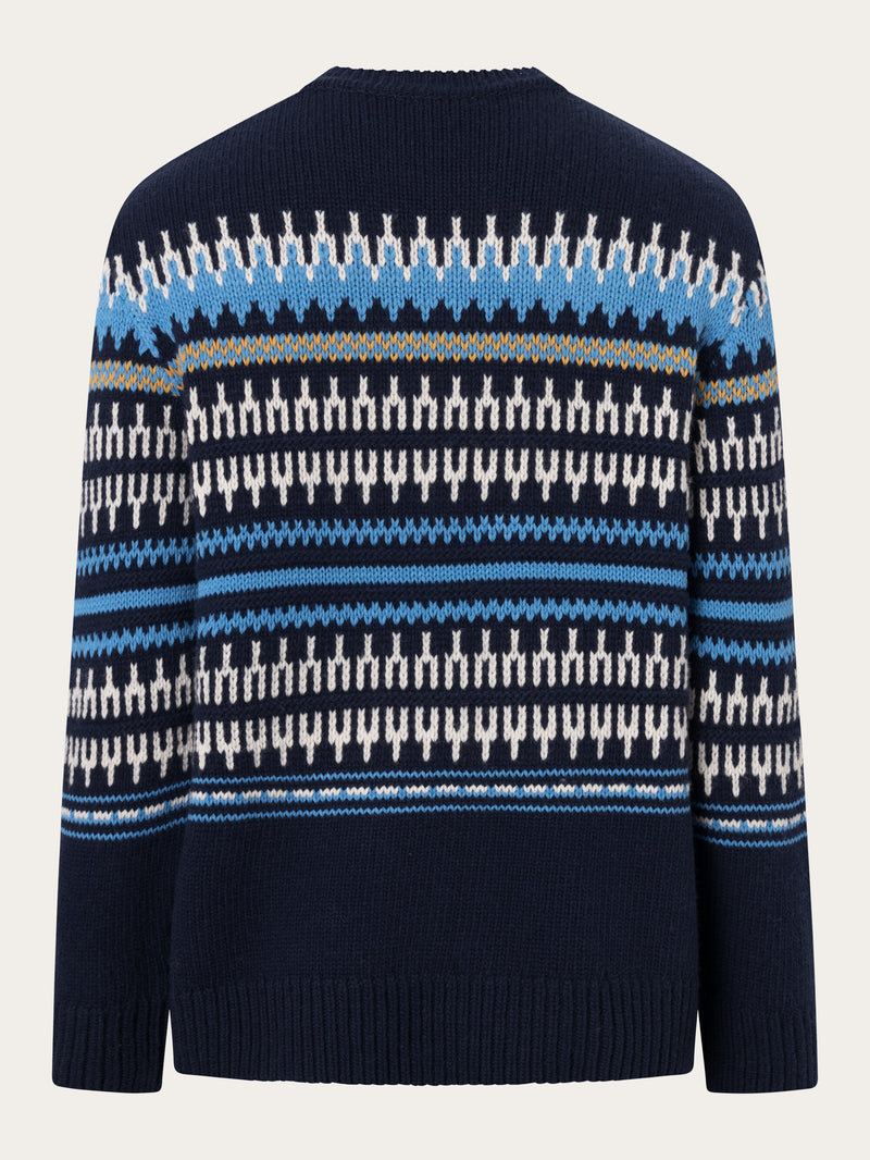 KnowledgeCotton Apparel - MEN Knitted pattern crew neck Knits 8021 Blue stripe