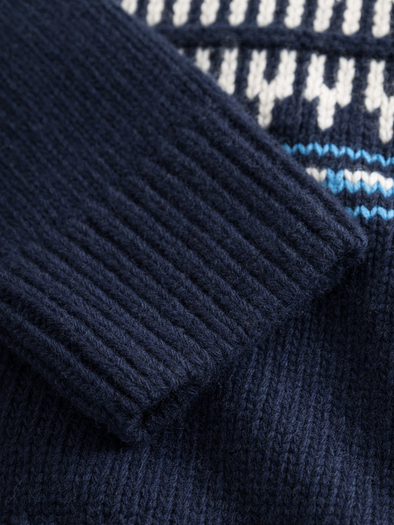 KnowledgeCotton Apparel - MEN Knitted pattern crew neck Knits 8021 Blue stripe