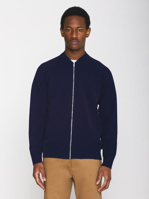 KnowledgeCotton Apparel - MEN Knitted zip cardigan - GOTS/Vegan Knits 1412 Night Sky