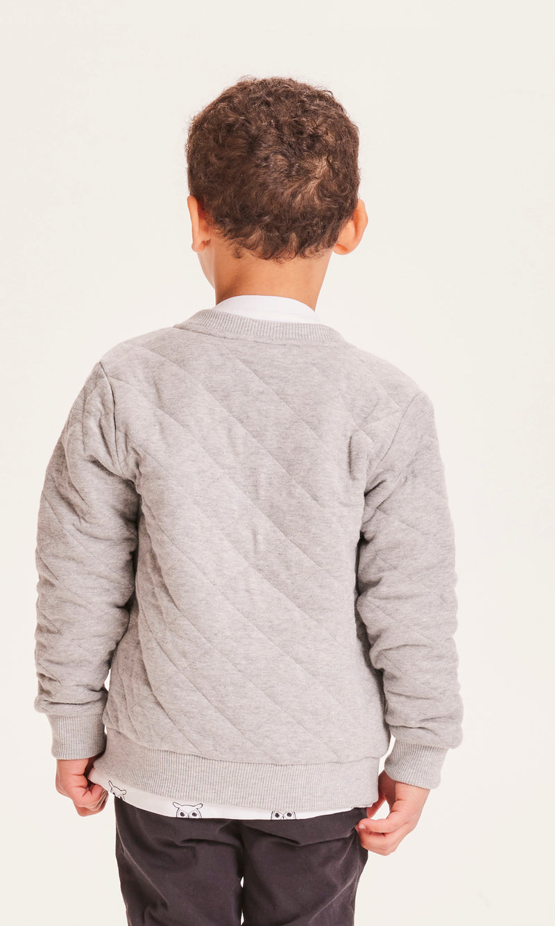 KnowledgeCotton Apparel - YOUNG LOTUS quilted zip cardigan Sweats 1012 Grey Melange