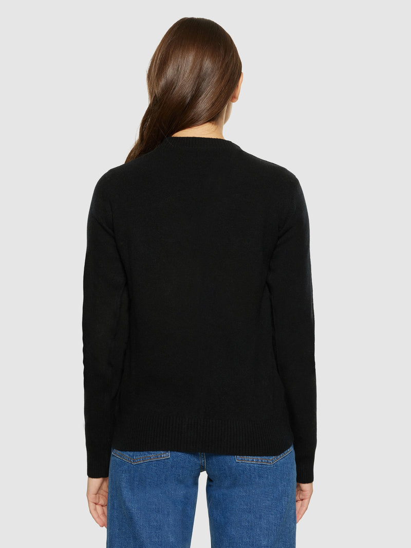 KnowledgeCotton Apparel - WMN Lambswool V-neck Cardigan Knits 1300 Black Jet