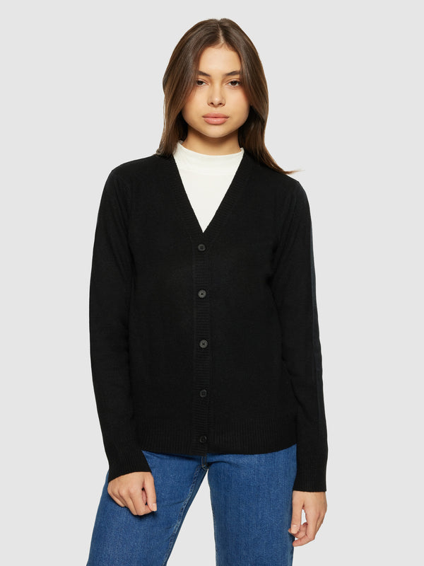 KnowledgeCotton Apparel - WMN Lambswool V-neck Cardigan Knits 1300 Black Jet