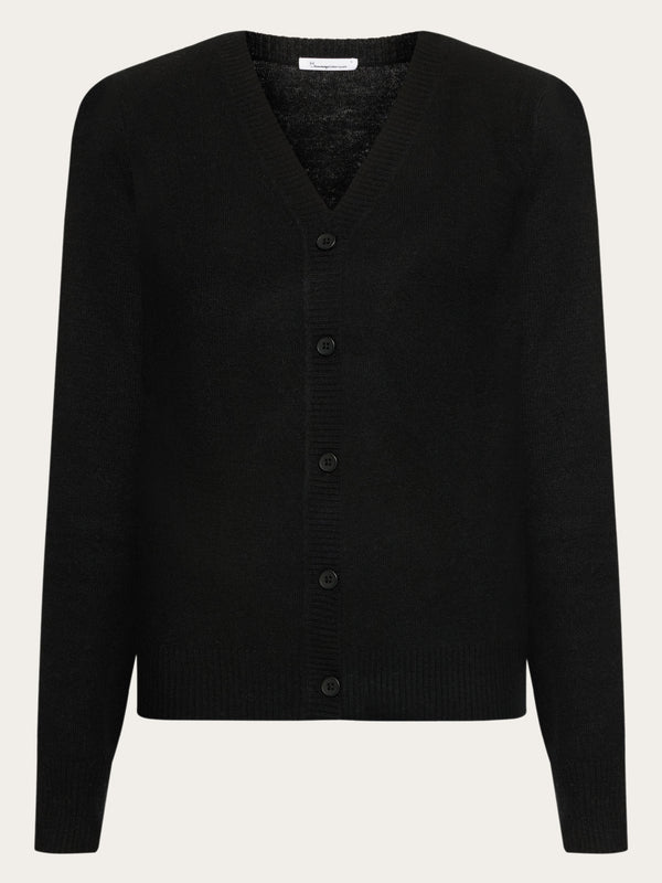 KnowledgeCotton Apparel - WMN Lambswool V-neck Cardigan Knits 1300 Black Jet