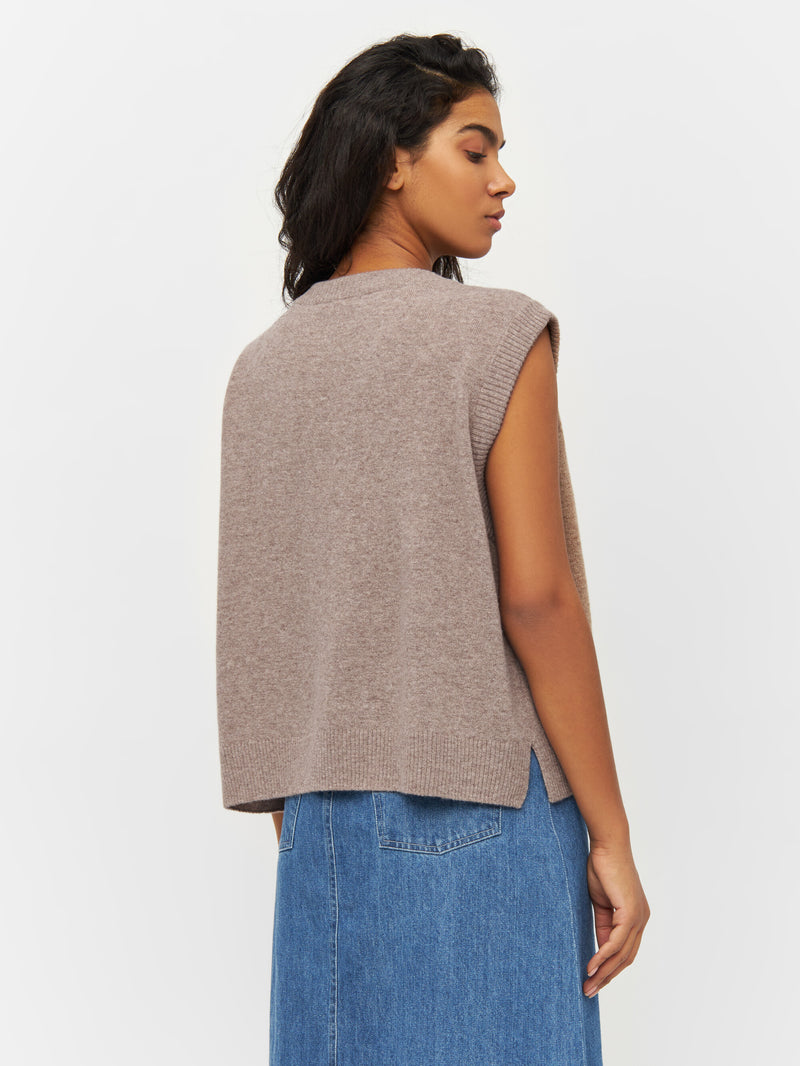 KnowledgeCotton Apparel - WMN Lambswool Vest Knits 1336 Kelp melange