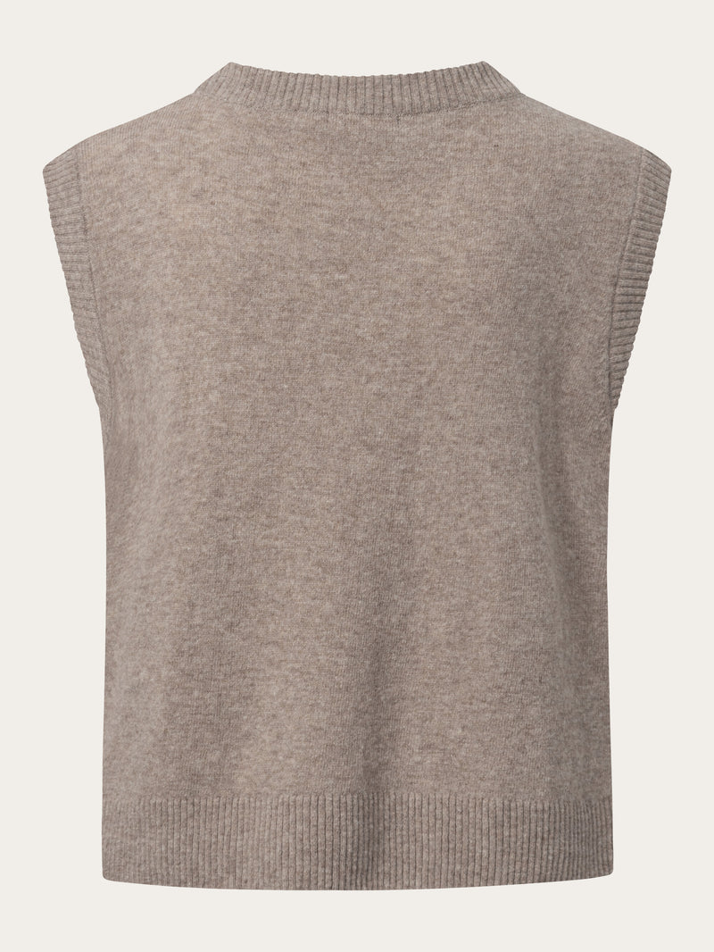 KnowledgeCotton Apparel - WMN Lambswool Vest Knits 1336 Kelp melange