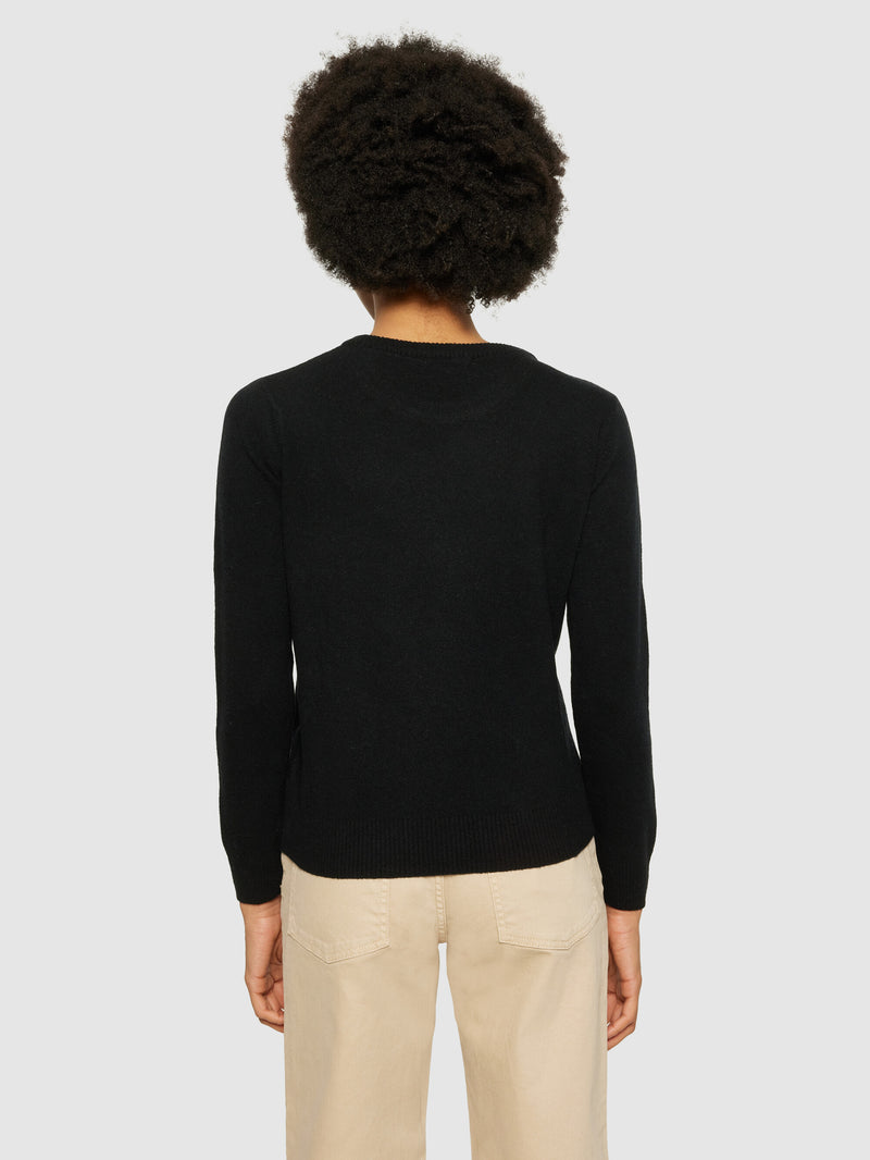 KnowledgeCotton Apparel - WMN Lambswool crew neck Knits 1300 Black Jet