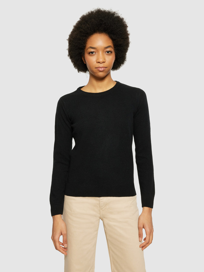 KnowledgeCotton Apparel - WMN Lambswool crew neck Knits 1300 Black Jet