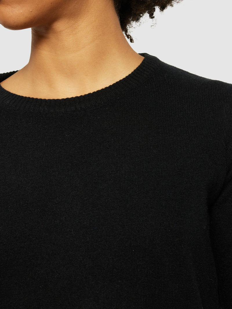 KnowledgeCotton Apparel - WMN Lambswool crew neck Knits 1300 Black Jet