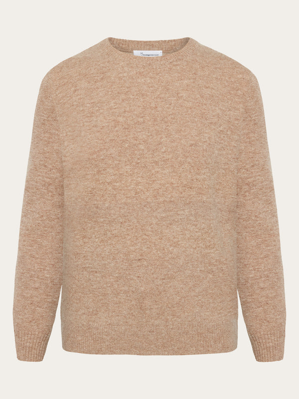 KnowledgeCotton Apparel - WMN Lambswool crew neck Knits 1336 Kelp melange