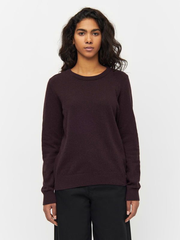 KnowledgeCotton Apparel - WMN Lambswool crew neck Knits 1394 Chocolate Plum