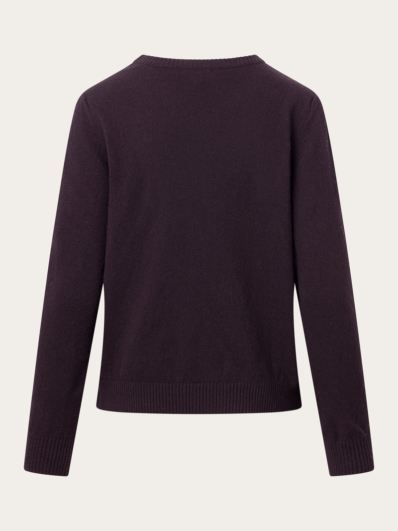 KnowledgeCotton Apparel - WMN Lambswool crew neck Knits 1394 Chocolate Plum