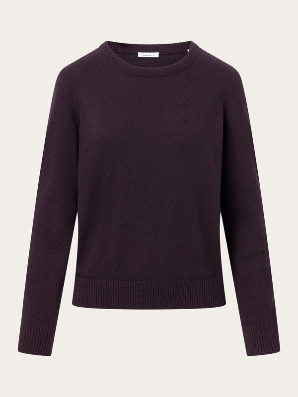 KnowledgeCotton Apparel - WMN Lambswool crew neck Knits 1394 Chocolate Plum