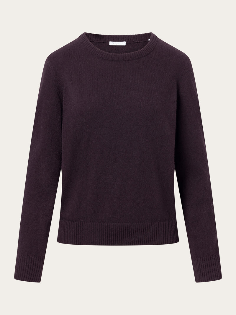 KnowledgeCotton Apparel - WMN Lambswool crew neck Knits 1394 Chocolate Plum