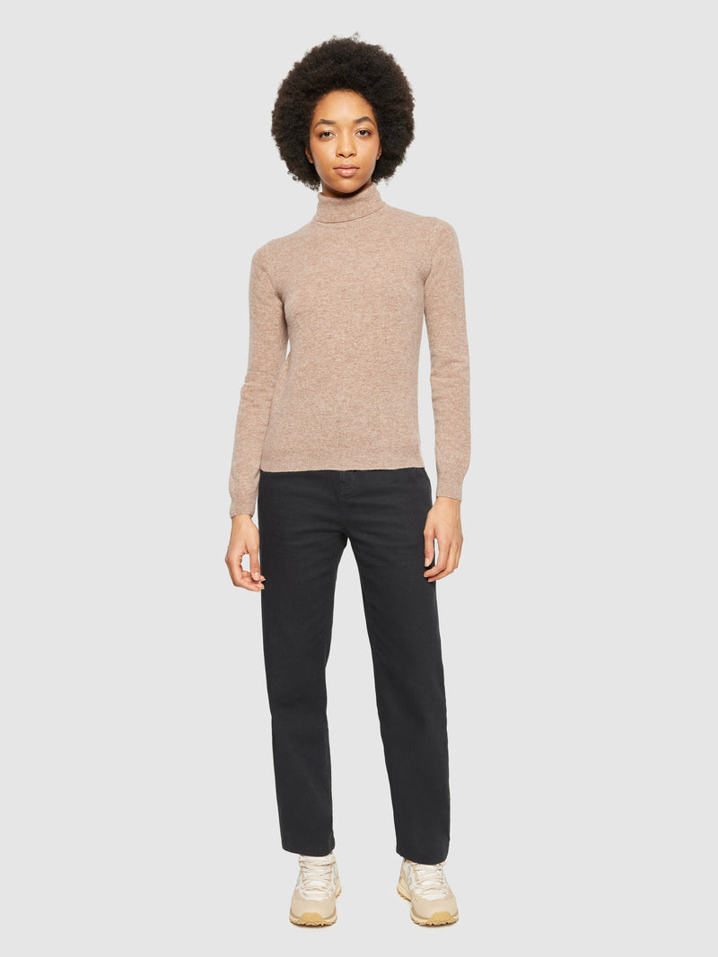 KnowledgeCotton Apparel - WMN Lambswool roll neck Knits 1336 Kelp melange