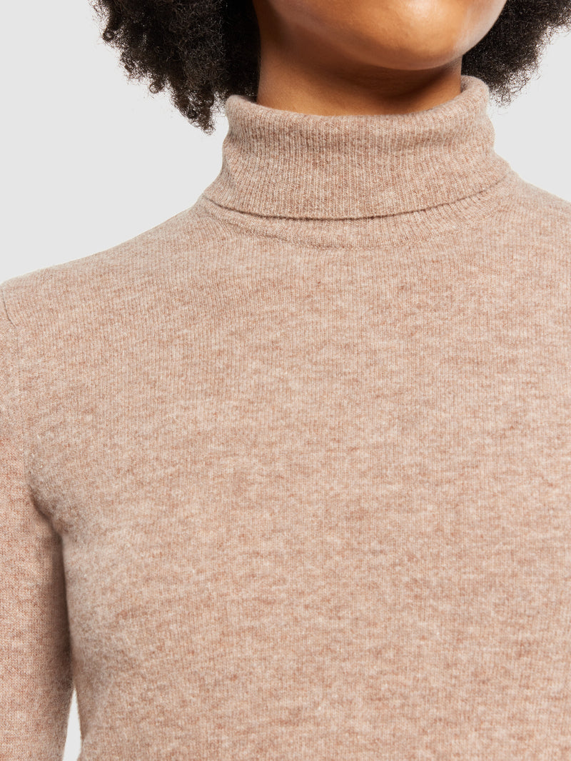 KnowledgeCotton Apparel - WMN Lambswool roll neck Knits 1336 Kelp melange