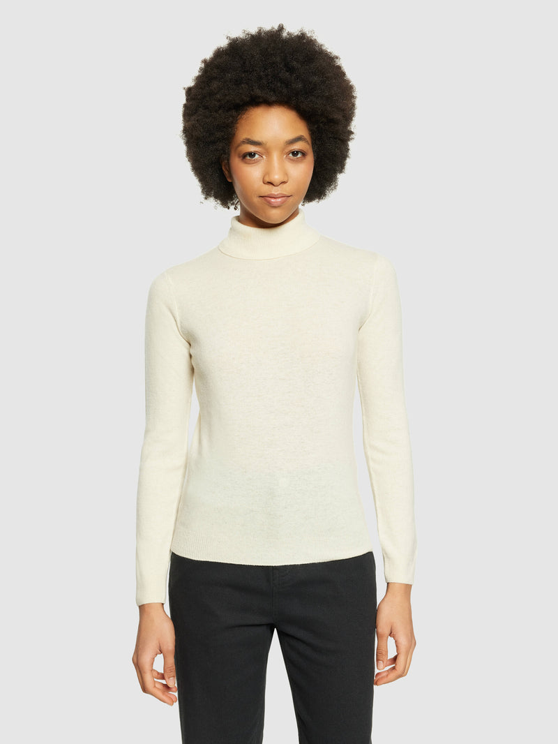 KnowledgeCotton Apparel - WMN Lambswool roll neck Knits 1348 Buttercream