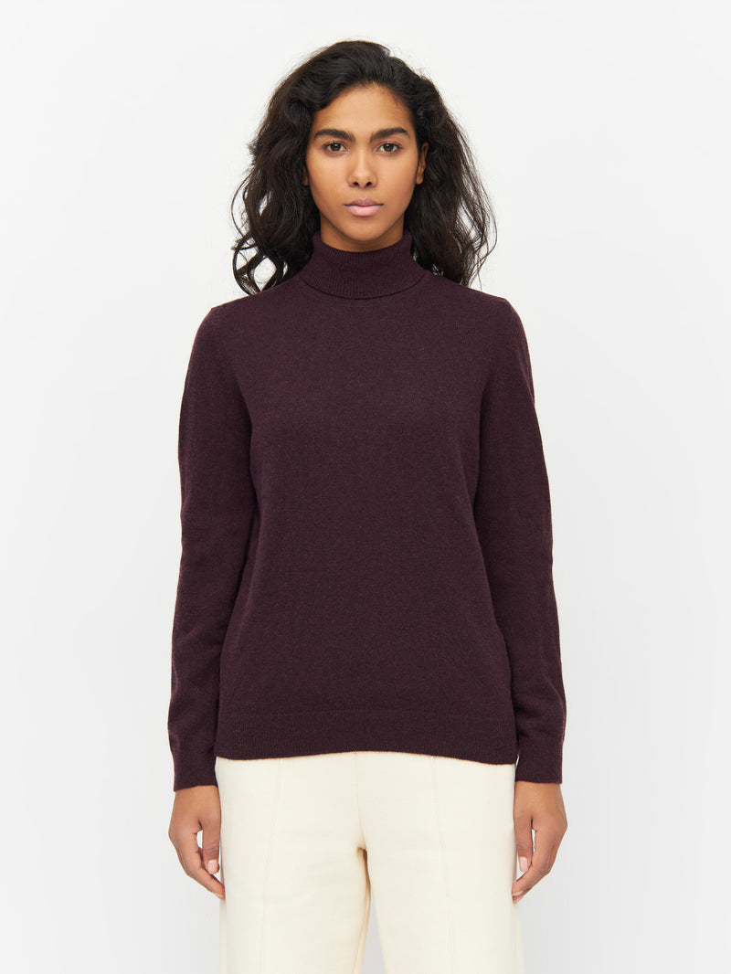 KnowledgeCotton Apparel - WMN Lambswool roll neck Knits 1394 Chocolate Plum