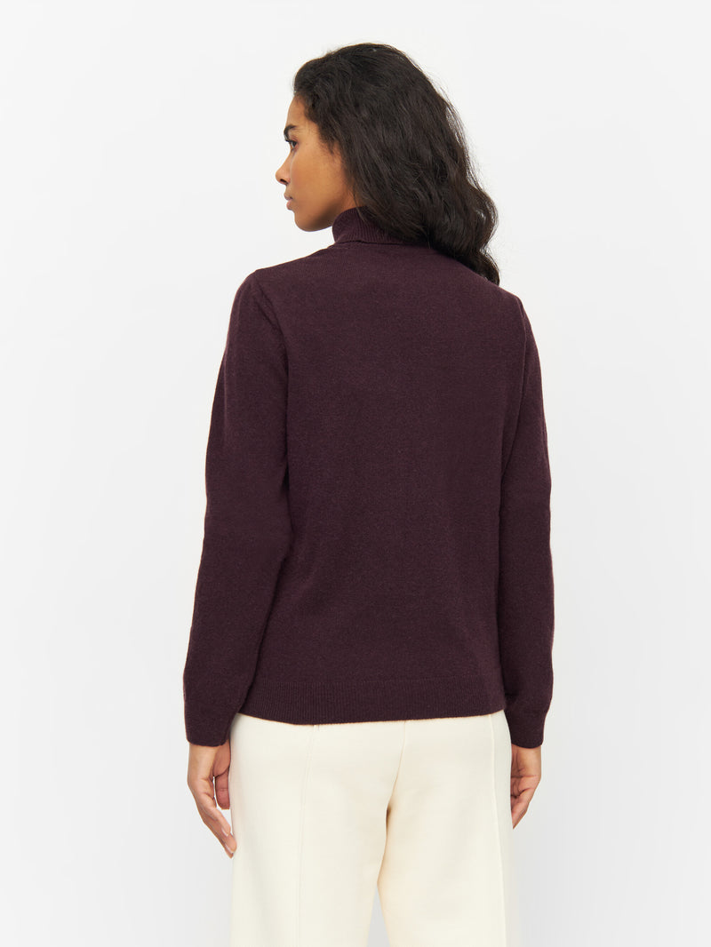 KnowledgeCotton Apparel - WMN Lambswool roll neck Knits 1394 Chocolate Plum