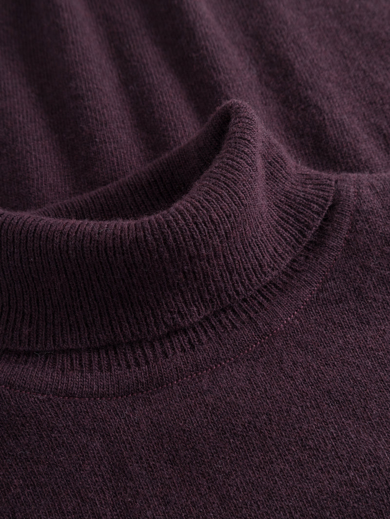 KnowledgeCotton Apparel - WMN Lambswool roll neck Knits 1394 Chocolate Plum