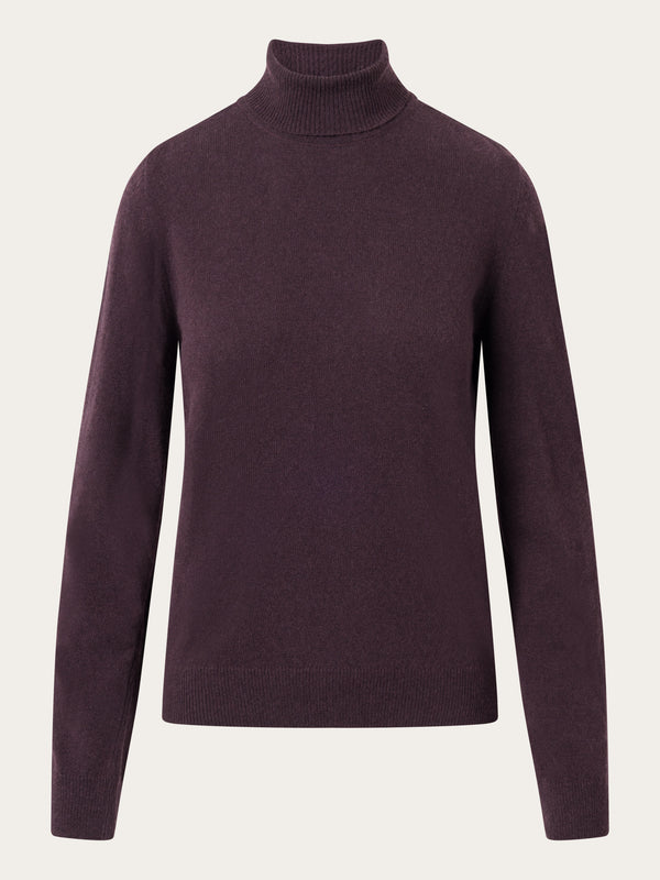 KnowledgeCotton Apparel - WMN Lambswool roll neck Knits 1394 Chocolate Plum