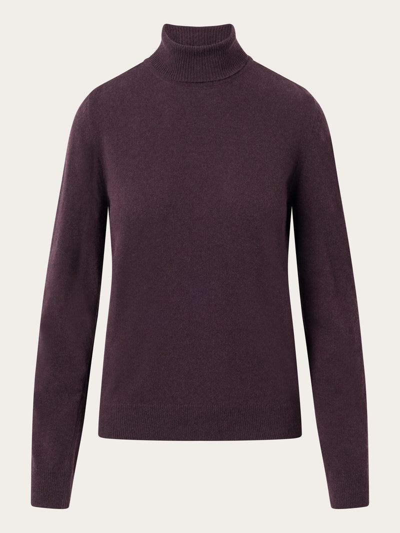 KnowledgeCotton Apparel - WMN Lambswool roll neck Knits 1394 Chocolate Plum