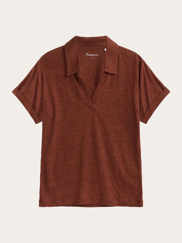 KnowledgeCotton Apparel - WMN Linen bat sleeve polo - GOTS/Vegan Polos 1441 Tiramisu