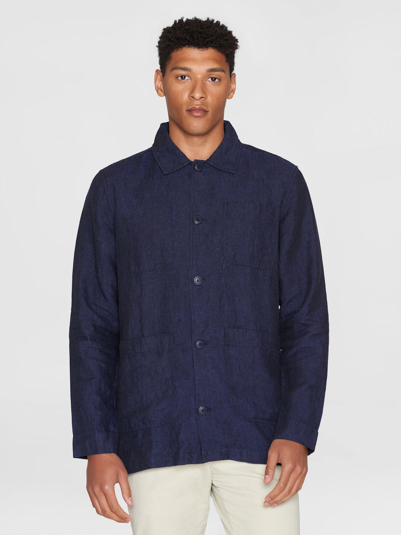 KnowledgeCotton Apparel - MEN Linen overshirt Overshirts 1001 Total Eclipse