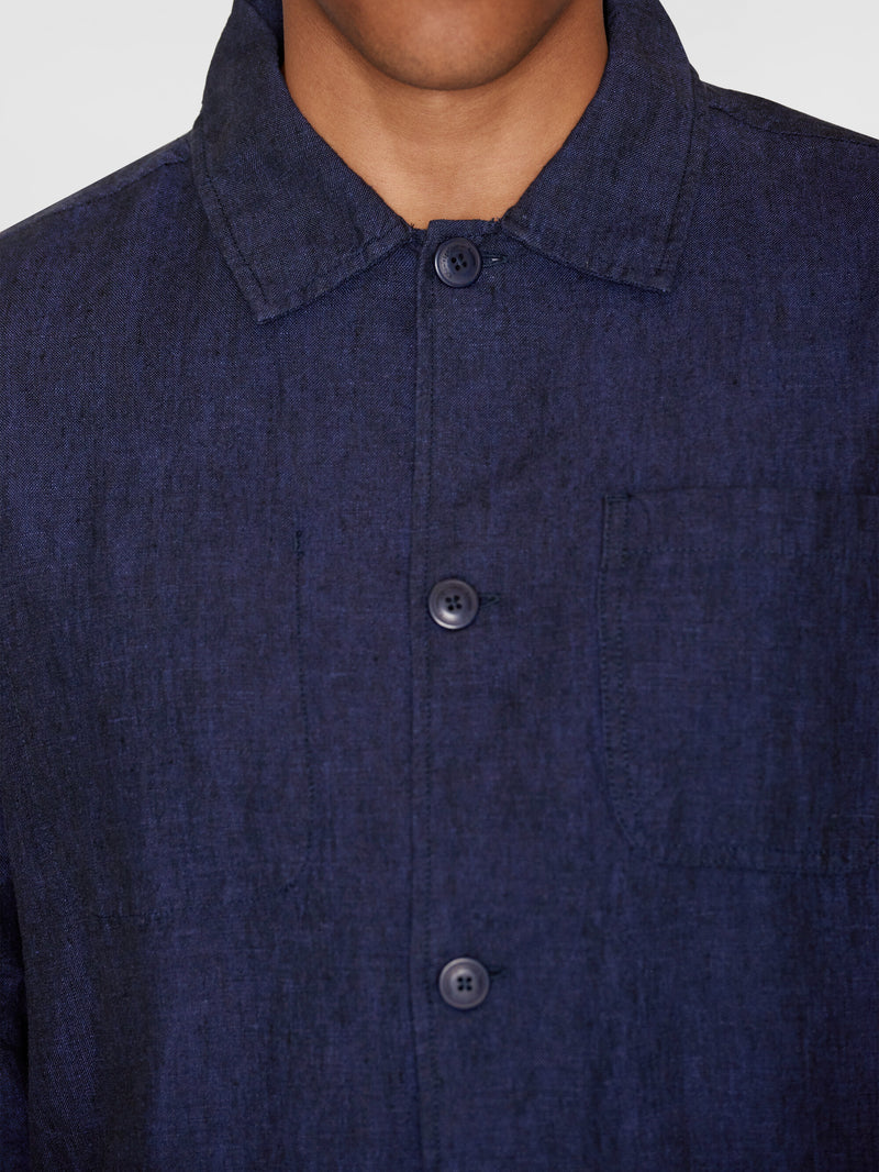 KnowledgeCotton Apparel - MEN Linen overshirt Overshirts 1001 Total Eclipse