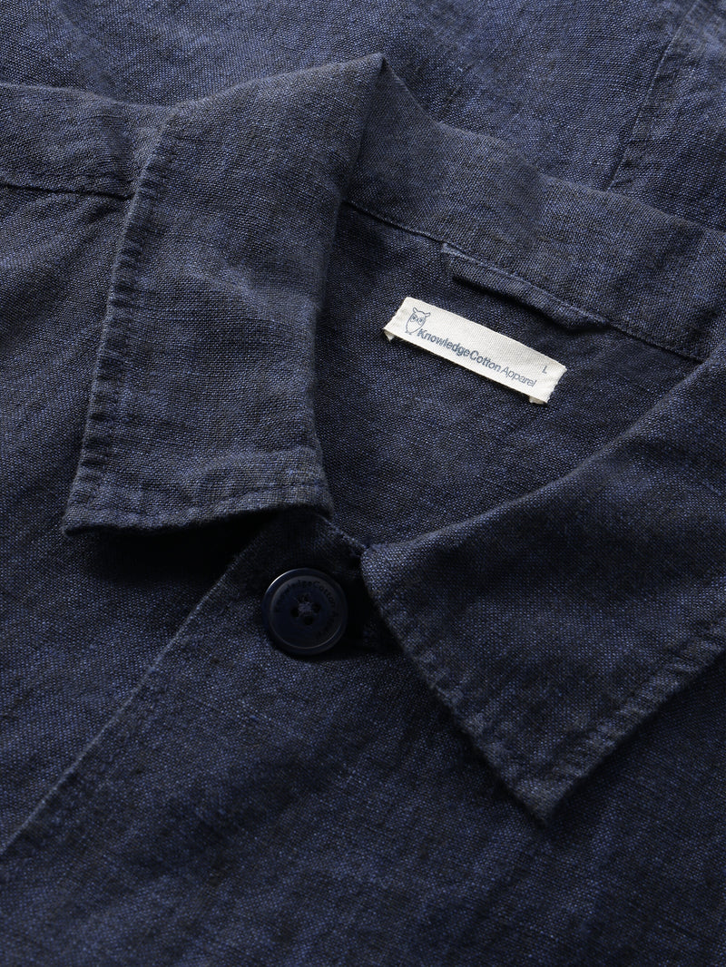 KnowledgeCotton Apparel - MEN Linen overshirt Overshirts 1001 Total Eclipse