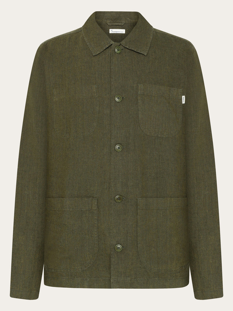 KnowledgeCotton Apparel - MEN Linen overshirt Overshirts 1068 Burned Olive