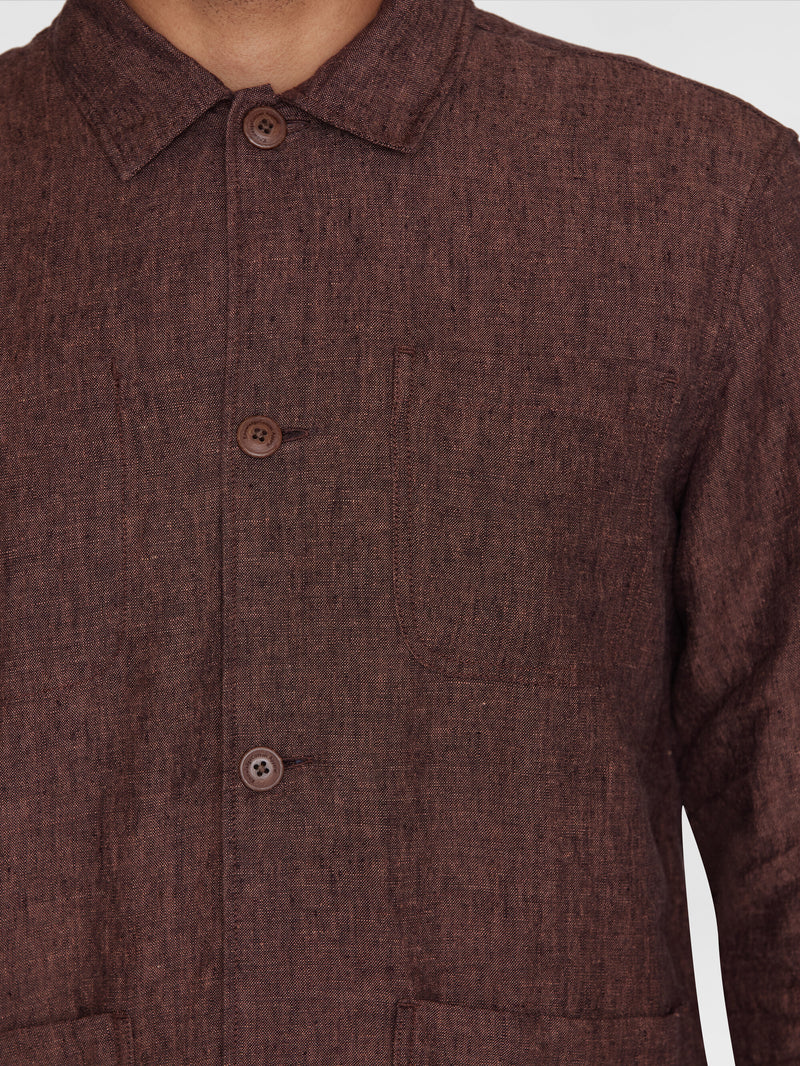 KnowledgeCotton Apparel - MEN Linen overshirt Overshirts 1437 Chocolate Malt