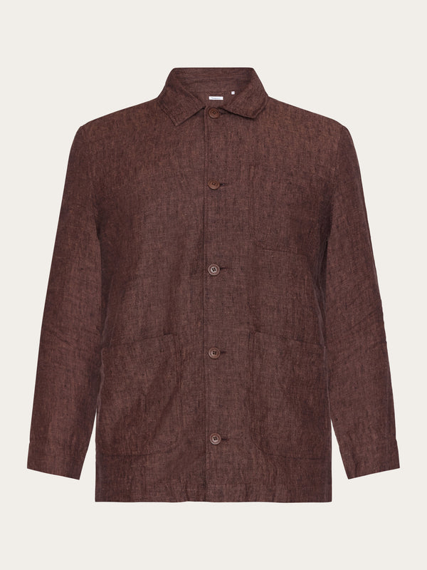 KnowledgeCotton Apparel - MEN Linen overshirt Overshirts 1437 Chocolate Malt