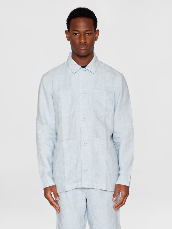 KnowledgeCotton Apparel - MEN Linen overshirt Overshirts 1457 Dusk Blue