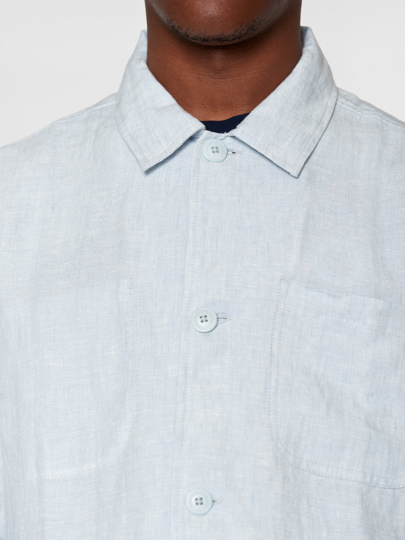 KnowledgeCotton Apparel - MEN Linen overshirt Overshirts 1457 Dusk Blue