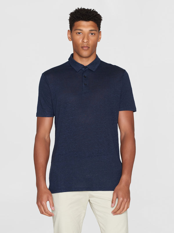 KnowledgeCotton Apparel - MEN Linen polo Polos 1001 Total Eclipse