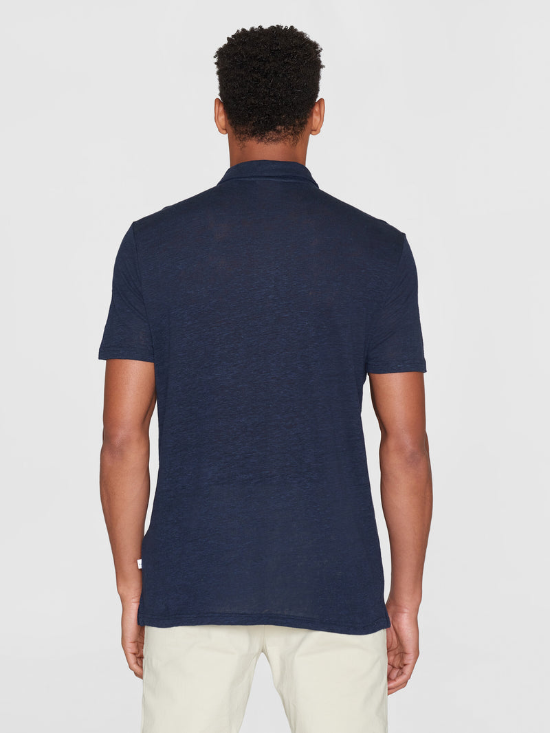 KnowledgeCotton Apparel - MEN Linen polo Polos 1001 Total Eclipse