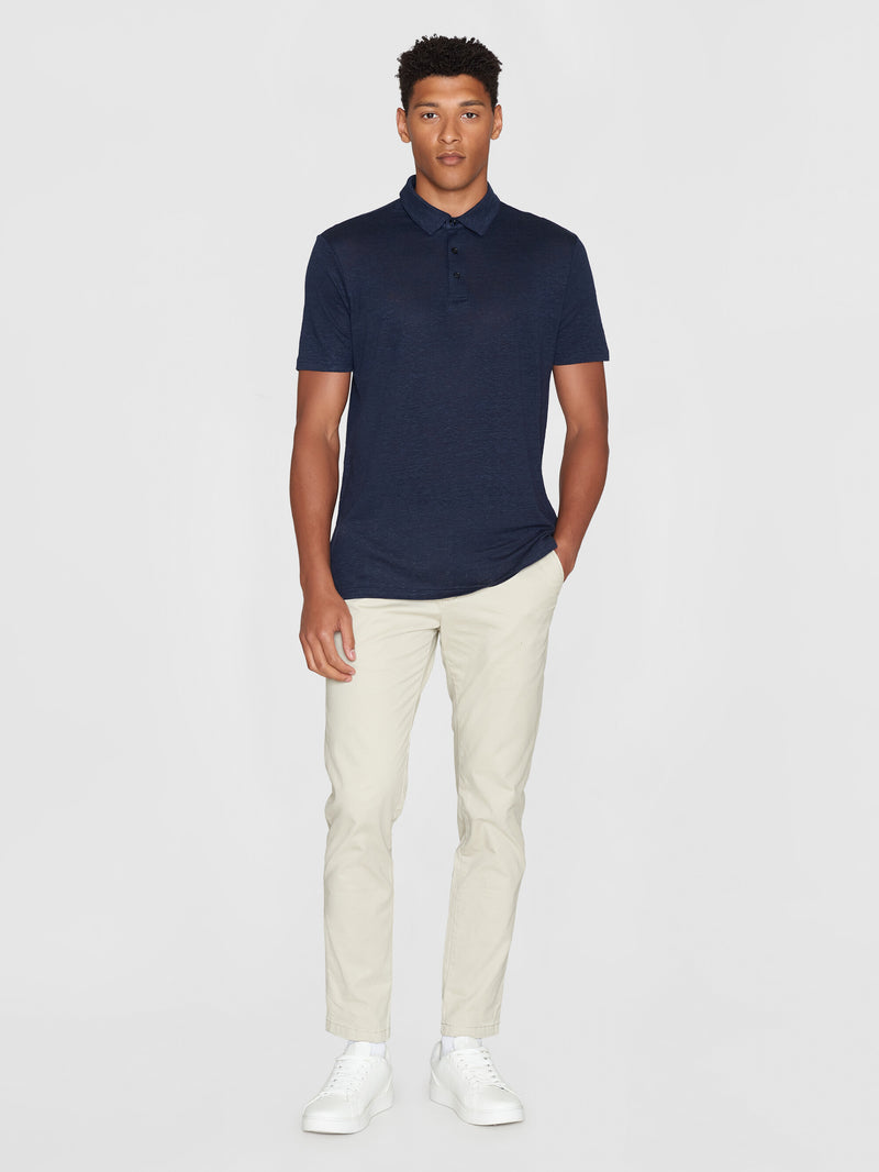 KnowledgeCotton Apparel - MEN Linen polo Polos 1001 Total Eclipse