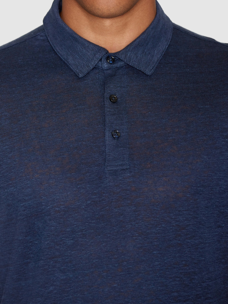 KnowledgeCotton Apparel - MEN Linen polo Polos 1001 Total Eclipse