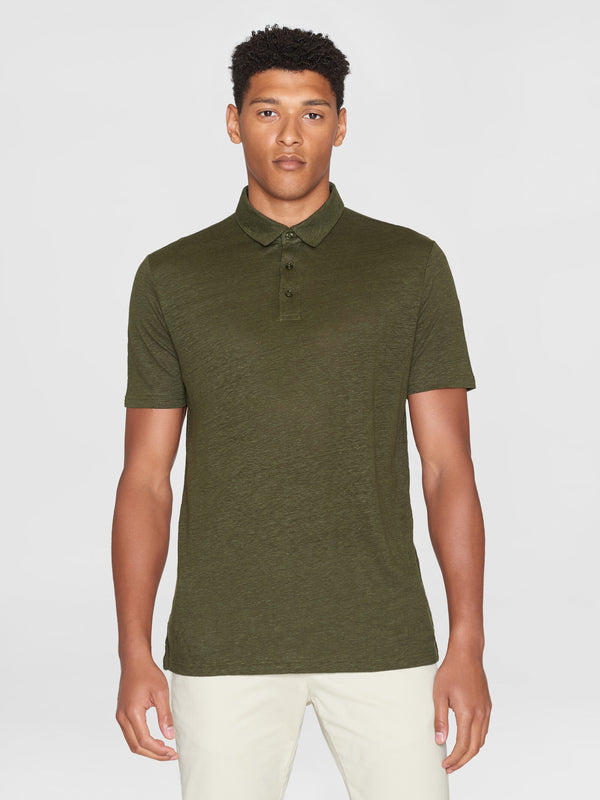 KnowledgeCotton Apparel - MEN Linen polo Polos 1090 Forrest Night