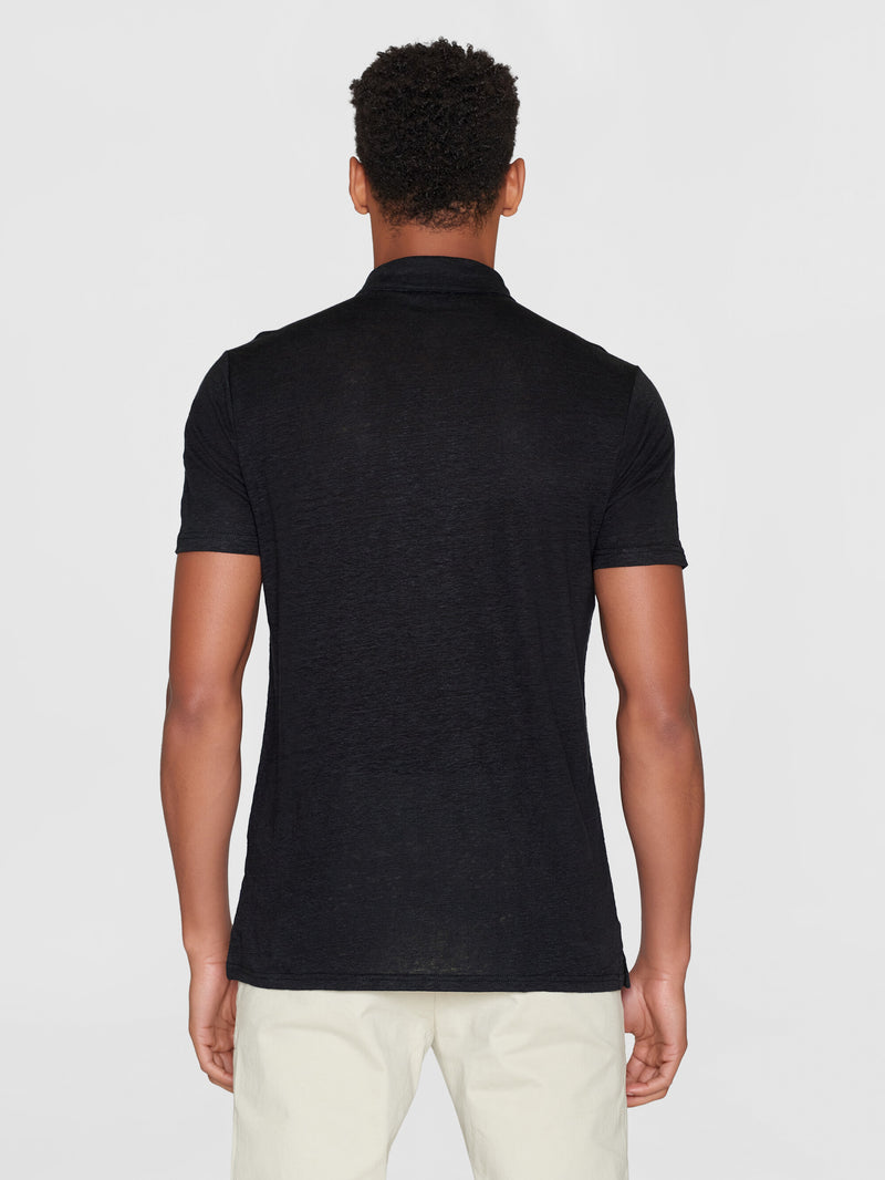 KnowledgeCotton Apparel - MEN Linen polo Polos 1300 Black Jet