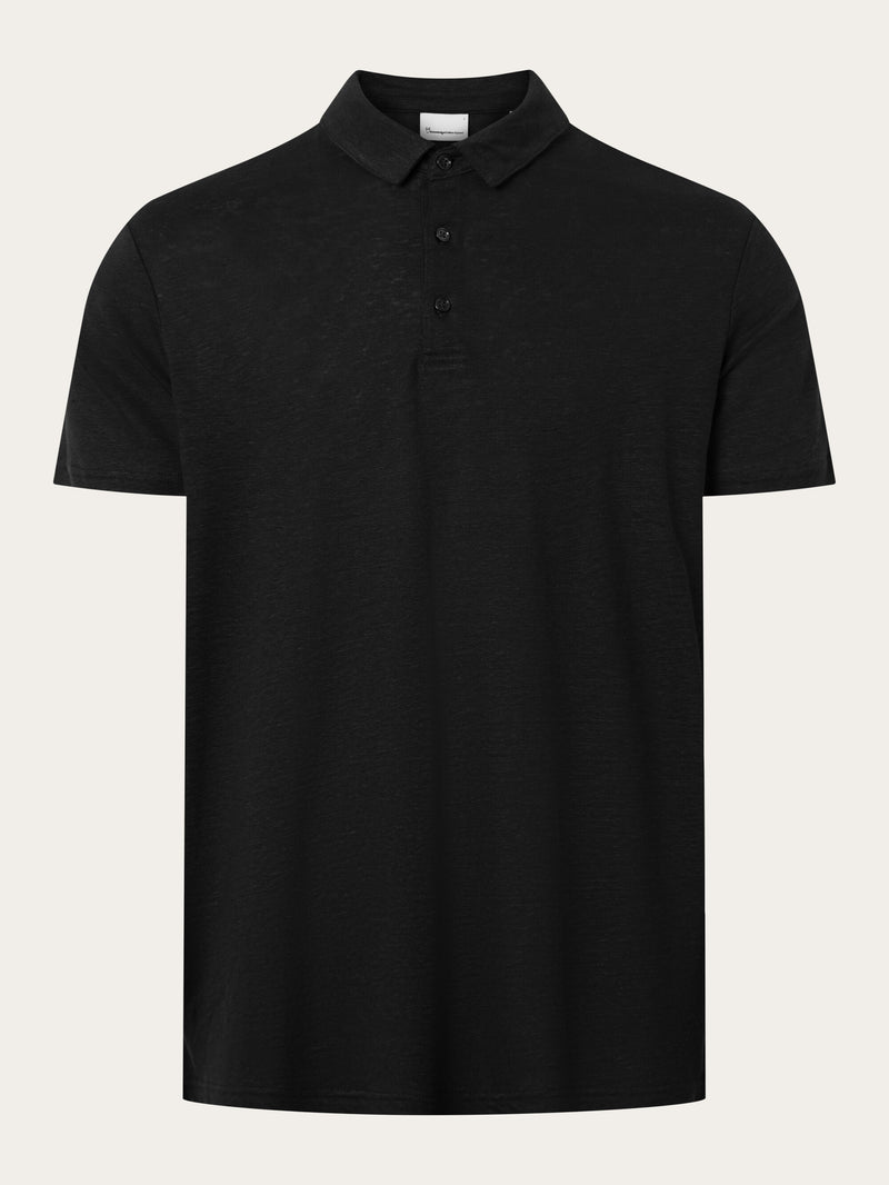 KnowledgeCotton Apparel - MEN Linen polo Polos 1300 Black Jet