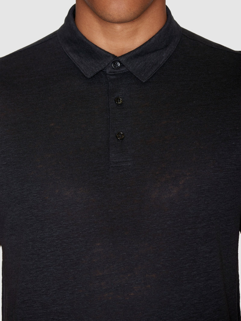 KnowledgeCotton Apparel - MEN Linen polo Polos 1300 Black Jet