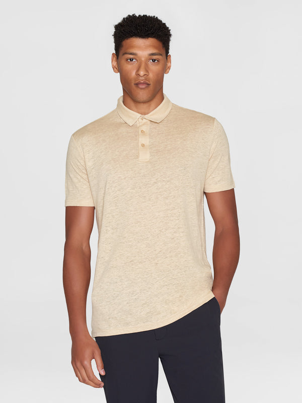 KnowledgeCotton Apparel - MEN Linen polo Polos 1347 Safari